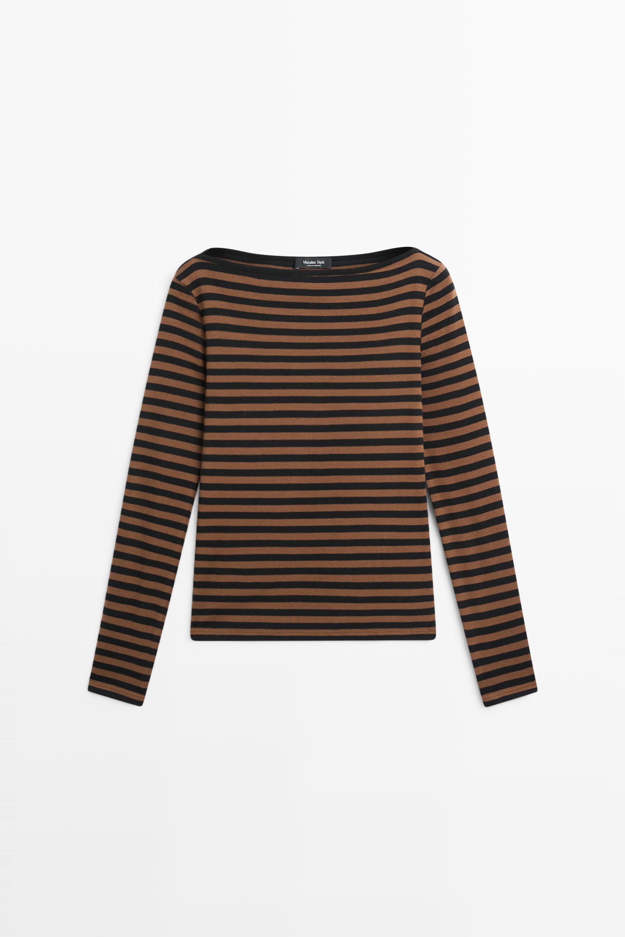 100% cotton striped boat neck T-shirt